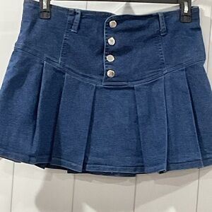 Blue Pleated Mini Skirt